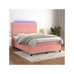 Krevet box spring s madracem LED ružičasti 140x190cm baršunasti