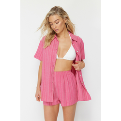 Trendyol Fuchsia Woven Linen Blended Shirt Shorts Set