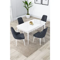 Hanah Home trpezarijski set Lia, sto na razvlačenje i 4 stolice, bela ploča, antracit tkanina Babyface