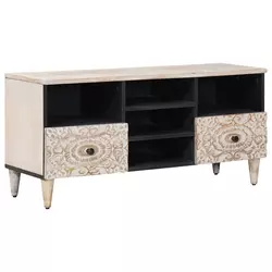 TV ormar s ladicama Bijelo 100 x 33,5 x 46 cm Čvrsto drvo manga