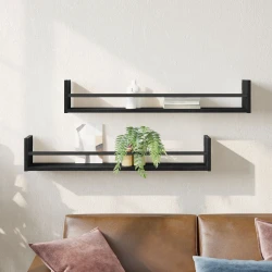 Polica na zidu Zidne 2 pcs Crni hrast 80 x 16 x 14 cm