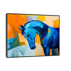 Canvas Slika na platnu Plavi konj 75x100cm, Sa ramom, Crni