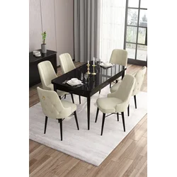Hanah Home Set Trpezarijski sto i 6 stolica Are, Krem-crni