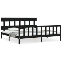 Vidaxl Posteljni okvir z vzglavjem črn 200x200 cm trden les