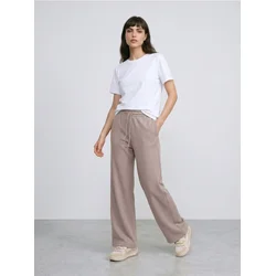 Sinsay - Wide leg pantalone od debele rebraste pletenine sa flis postavom - boja pšenice