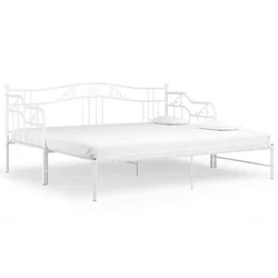 Vidaxl Izvlečni posteljni okvir bel iz kovine 90x200 cm