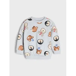 Sinsay - Pamučni crewneck duks sa životinjskim motivom - svetlo plava