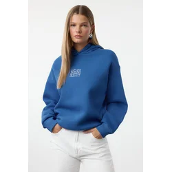 Trendyol Saks Oversize/Wide Fit Embroidered Thick Fleece Inside Knitted Sweatshirt
