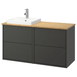 HAVBÄCK / ORRSJÖN Postolje umiv/umiv/slavina, tamnosiva/bambus, 122x49x71 cm
