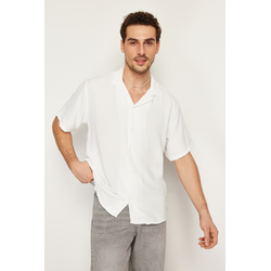 Trendyol White Oversize Fit Summer Short Sleeve Linen Look Shirt