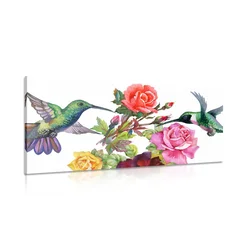 Slika kolibri z rožami - 120x60
