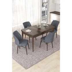 Hanah Home trpezarijski set Nef, sto na razvlačenje i 4 stolice, ploča u dekoru drveta Baroque, dimno siva tkanina Jerry