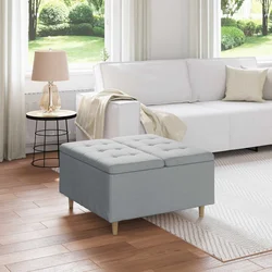 Otoman za pohranu Svijetlo siva 80 x 80 x 45 cm tkanina