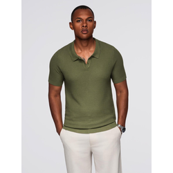 Ombre Mens knitted unbuttoned polo shirt - olive