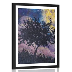 Plakat s paspartujem sijoča luna na nočnem nebu - 40x60 black