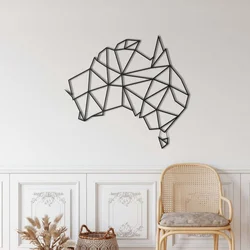 WallXpert metalni zidni ukras 5294, geometrijska mapa Australije, 75 x 58 cm, crni
