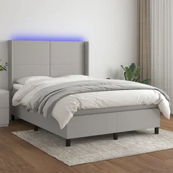 Krevet box spring s madracem LED svjetlosivi 140x190 cm tkanine