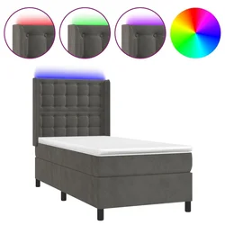 Vidaxl Box spring postelja z vzmetnico LED temno siva 90x190 cm žamet