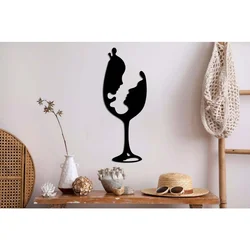 WallXpert metalni zidni ukras 5684, vinska čaša od profila dva lica, 75 x 28 cm, crni
