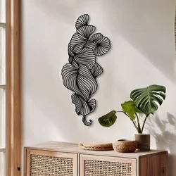 WallXpert metalni zidni ukras DCV-1002-MT, apstraktni uvijeni oblik od linija, 50 x 20 cm, crni