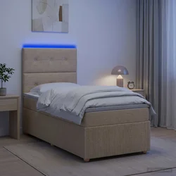 vidaXL LED posteljni pod z vzmetnico Krem 100 x 200 cm Blago