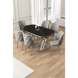 Hanah Home trpezarijski set Afe, sto i 6 stolica, ploča u dekoru Sonata, hromirane noge, siva tkanina Babyface