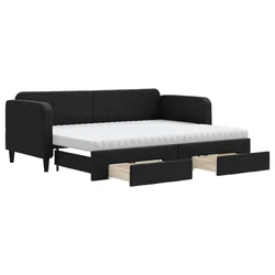 Vidaxl Izvlečna dnevna postelja s predali črna 80x200 cm blago