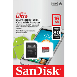 SanDisk MK Ultra microSDXC 16GB + SD Adapter + Memory Zone Android App 80MB/s