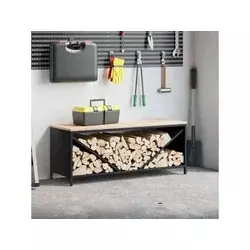 Stalak za drva za ogrjev s drvenim vrhom crni 100,5x35,5x40 cm