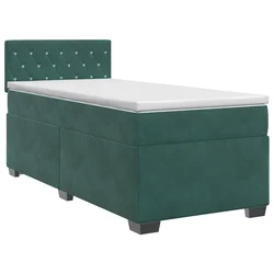 vidaXL Postelja boxspring z vzmetnico Temno zelena 90 x 200 cm Žamet