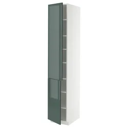 METOD Visoki element s policama/2 vrata, bela/Kallarp tamna sivozelena visokog sjaja, 40x60x220 cm