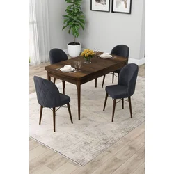 Hanah Home trpezarijski set Rut, sto na razvlačenje i 4 stolice, ploča u dekoru drveta Baroque, antracit tkanina Babyface