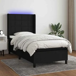 Greatstore Box spring postelja z vzmetnico LED črna 90x200 cm blago