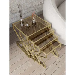 Hanah Home Ela set od 4 umetnuta stočića, zlatni ram, ploče od bronzanog stakla