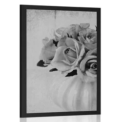 Plakat vrtnice v vazi v črnobeli varianti - 60x90 no frame