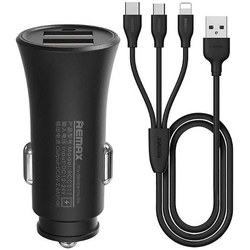REMAX Rocket RCC217 avto polnilec + kabel 3v1, 2,4A, črn