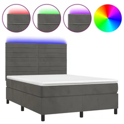 Vidaxl Box spring postelja z vzmetnico LED temno siva 140x190 cm žamet