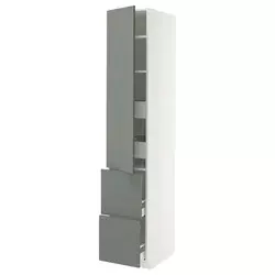 METOD / MAXIMERA Vis.el. s polic/4fiok/vrat/2front, bela/Nickebo mat sivozelena, 40x60x220 cm