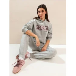 Sinsay - Fleece jogger pantalone sa printom - svetlo siva