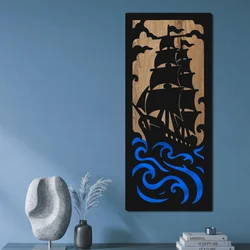 WallXpert zidna dekoracija MDF i pleksiglas KKMP-006, jedrenjak na plavim talasima, 26 x 66 cm