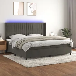 shumee Box spring postelja z vzmetnico LED temno siva 200x200 cm žamet