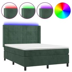 Vidaxl Box spring postelja z vzmetnico LED tem. zelena 140x190cm žamet