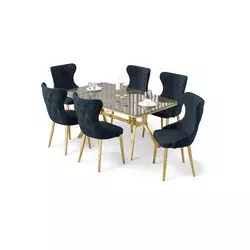 HANAH HOME Rasklopivi trpezarijski sto i stolice (7 delova) Esla Anthracite Gold