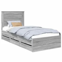 Vidaxl Konstrukcija postelje s predalom Siva Sonoma 100 x 200 cm