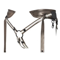 Leatherette strap-on Desirous