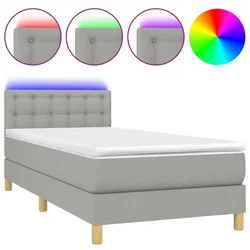 Vidaxl Box spring postelja z vzmetnico LED svetlo siva 90x200 cm blago