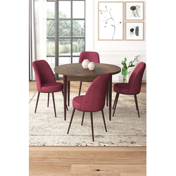 Hanah Home Set Trpezarijski sto i 4 stolice, Bordo-braon