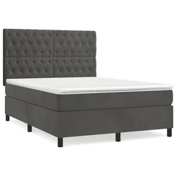 Vidaxl Box spring postelja z vzmetnico temno siva 140x200 cm žamet