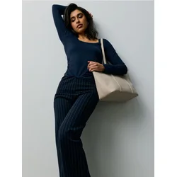 Sinsay - Pantalone straight leg na pruge - mornarsko