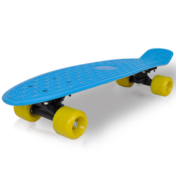 Retro Skateboard s plavim vrhom i žutim kotačima